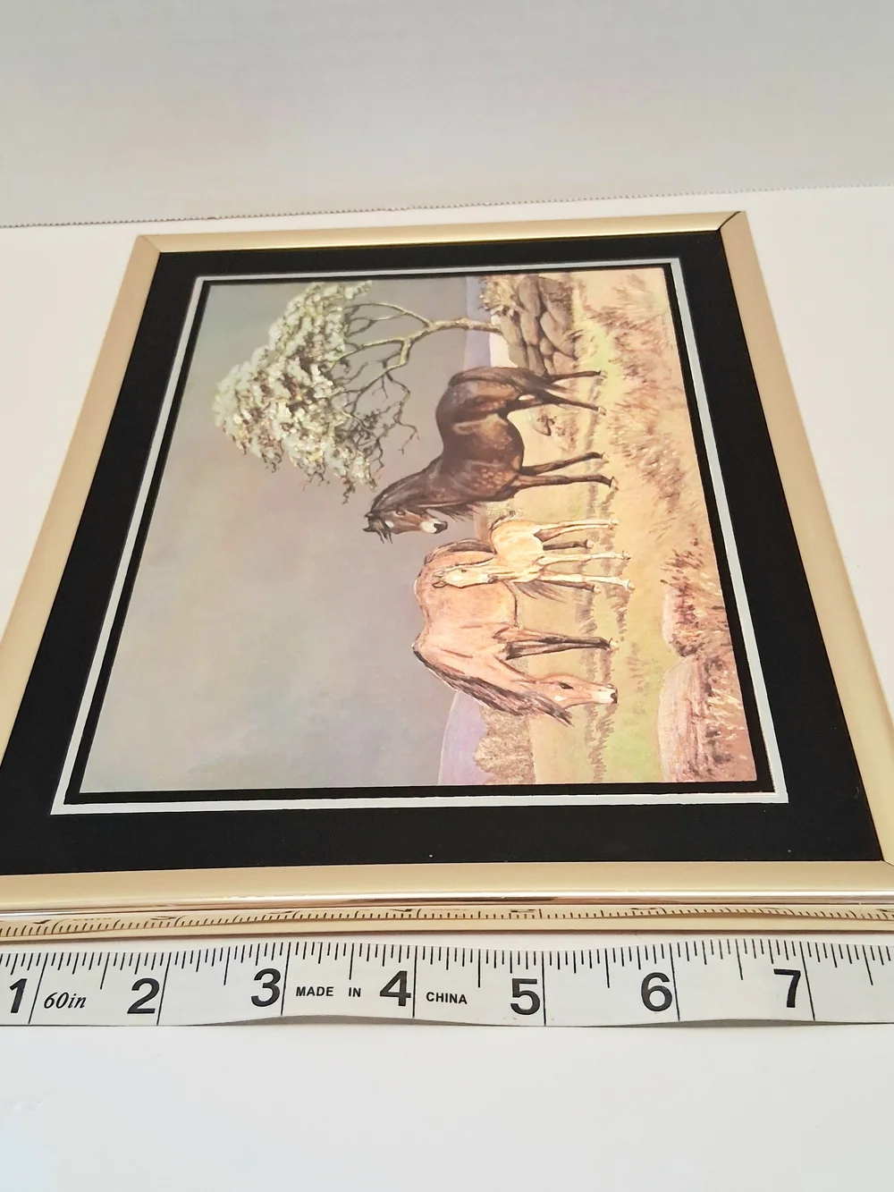 Vintage Ninetta Butterworth Horse Foal Metallic Textured Print Framed Equestrian